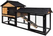 i.Pet Chicken Coop Large Rabbit Hutch, Coops Wooden Pet House Run Cage Walk in Door Guinea Pig Ferret Feeder Bunny Hen Chook, Outdoor Metal Roof Tray Hatch Nesting Box Farm DIY