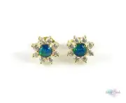 Genuine Australian Small Gold Opal Stud Earrings 4x4mm, 925 Sterling Silver