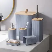 Bathroom Accessories Set, Bathroom Accessory Set of 6, Toilet Brush, Trash Can, Soap Dispenser, Soap Dish, Toothbrush Holder, Cup, for Bathrooms, Hotels, Homestays (Blue)