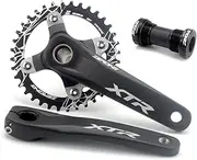 Bike Crankset, Crankset Bike Crankset Mountain Bike Crankset 104BCD Bicycle Hollow Bike Crank Chainring 170mm Aluminum Alloy Crank Arm Set with Bottom Bracket Suitable for Mountain Bike 8-12 Speed