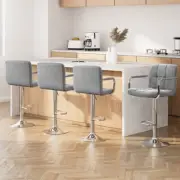 Artiss 4x Bar Stools Kitchen Counter Stool Gas Lift Linen Armrest Grey