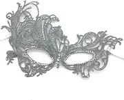 iMapo Masquerade Mask with White Rhinestones, Halloween Mardi Gras Masks for Women Lady, Christmas Cosplay Venetian Party Prom Ball Lace Eye Masks - Phoenix (Silver)