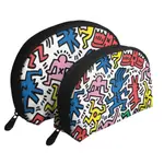 KEITH HARING 2 件化妝包旅行化妝包便攜式手拿包套裝女士手提包帶拉鍊殼洗漱用品收納