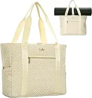 [LASUK] Tote Bag For Women, Checkered Zipper Laptop Shoulder Bag, Gym Tote Bag with Yoga Mat Bag, for Gym, Work, Travel, Shop