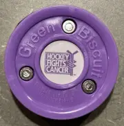 Green Biscuit-“Hockey Fights Cancer “ACS-Purple Off-Ice Puck-NEW w/SEAL