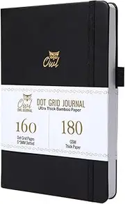 BUKE A5 OWL Dot Gird Journal Dotted Notebook 160 Pages, Size 5.7X8.2 Inch, 180 GSM Ultra Thick Bamboo Paper, Drawing Sketchbook(BLACK)