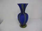 HAND BLOWN ART GLASS VASE BLUE YELLOW MADE IN ROMANIA
