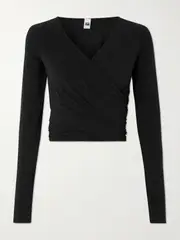 [RE/DONE] RE/DONE - + Net Sustain + Pamela Anderson Stretch Organic Cotton-jersey Wrap Top - Black - x small x small Black