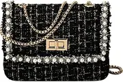 [KERYHEBN] Designer Chain Shoulder Purse for Women Trendy Ladies Quilted Crossbody Bag Clucth Handbags Evening Bag Tweed Purses