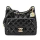 CHANEL Hobo Bag 經典雙C LOGO菱格紋小牛皮流浪包(黑色)