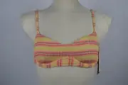 NWT! Womens Billabong Sunchaser Kenzley Bikini Top Pink Yellow sz S-M surf swim
