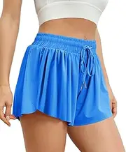 [Generic] Womens 2 in 1 Flowy Running Shorts Casual Summer Athletic Workout Biker Shorts High Waisted Gym Yoga Tennis Skirts
