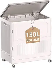Leona Co 39Gal 130L Large Plastic Laundry Hamper with Lid Wheels, Lidded Storage Boxes Collapsible Storage Containers for Sports Gear Toys Clothes and Blanket Home Outdoor Lockable Organizers (1)