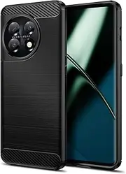 [Qiinogow] Case Compatible with OnePlus 11, Ultra Thin Mobile Phone Case with Shock Absorption, Protective Case Made of Carbon Fibre TPU (Black)
