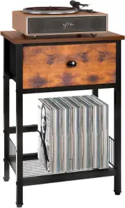 Vinyl Holder 3 Tier Turntable Stand with Albums Storage Shelf (Rustic Brown)