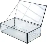 Utopz Clear Beveled Glass Jewelry Keepsake Box, Home Decor Vintage Glass Jewelry Display Organizer, Decorative Accent, Black - 8.3"x 4.7"x 2.75"