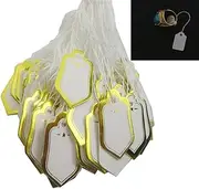 Loopunk 500 Pcs Price Tags with String, Premium Writable Jewelry Tags, Paper Sale Tags with String Pricing Tags - for Anything You Need to Identify or Price (25x18mm) White and Gold.