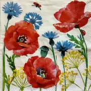 4 Paper Napkins for Decoupage/Parties/Weddings - Cornflower and poppies