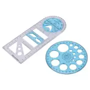 2 Pcs Multifunctional Geometric Ruler Plastic Circle Drawing Tool Drafting3627