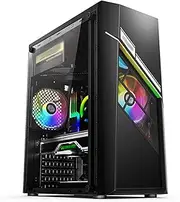 Mid-Tower ATX, M-ATX, Mini-ITX Computer Case, Tempered Glass Panel Grid Front Panel, Vertical GPU Bracket(Black)