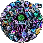 Fantasy Glow in The Dark Ocean Animals Neon Stickers for Kids, 51 Pcs Colorful Adults Aesthetic Sea Creature Water Bottle Laptop Decals, Waterproof Vinyl Gift Crafts Party Skateboard Phone Case Decor