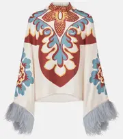 [La DoubleJ] La DoubleJ Make An Exit feather-trimmed silk top UK 6 multicoloured
