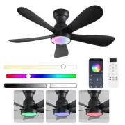 42 Inch Black Ceiling Fans with Lights and Remote/App Control, Flush Mount Ce...