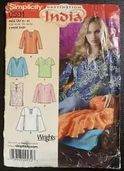 SIMPLICITY 0591 LADIES "DESTINATION INDIA" (6 STYLE) TUNIC PATTERN 16-22 Uncut