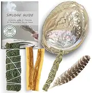 Ancientveda Sage Smudge Kit | Cedar Sage, Sweetgrass, & Palo Santo Stick(s) Smudging Kit for Meditation, Yoga, Reiki, Home Cleansing, & Aromatherapy (Healer's Kit, Cedar Sage)
