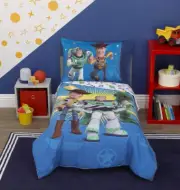 Disney Toy Story Toddler Cot Bed Comforter Quilt Sheet Set 4 Piece Blue Buzz