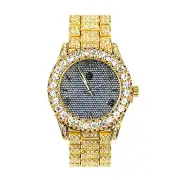 Techno Pave Men's Bling Gold Plated CZ Metal Band Watches WM 8719 GBK
