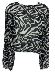 ONE TEASPOON Black White Dimensions Bubble Long Sleeve Blouse Top Size Medium
