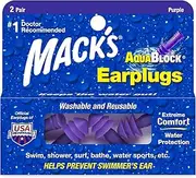 Mack's AquaBlock Earplugs - Comfortable, Waterproof, Ear Plugs for Swimming, Snorkeling and Showering, unisex-adult, 12, 2 Pair - Purple, Standard
