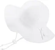 [Wedhapy] Baby Sun Hat, Breathable Adjustable Wide Brim Soft Safe Baby Beach Hat with Chin Strap for Toddler Outdoor Traveling Swim White