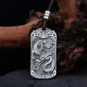 Solid S999 Fine Silver Men Women Lucky Dragon Oblong Pendant 13-14g 36*18mm