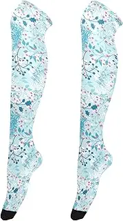 [Caihoyu] Thigh High Tube Socks for Women Lightweight Long Boot Stockings Baseball Socks Football Socks for Proms Blue Winter Plants, Blue Winter Plants