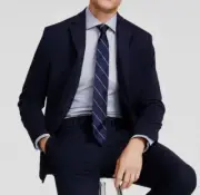 Kenneth Cole Men's Blue Plaid Slim-Fit Stretch Suit Jacket Size 40L