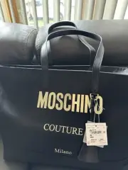 BRAND NEW MOSCHINO COUTURE Black tote Bag, Gold Moschino Logo, Zip Top, XL"