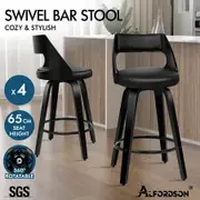 ALFORDSON 4x Bar Stools Swivel Chairs Kitchen Wooden Dining Chair ALL BLACK