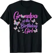 [X.Style] Grandpa of The Birthday Girl Shirt Butterfly Dad Daddy 1st ds728 T-Shirt (S) Black