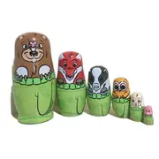 1 Set Wooden Animals Hand Painted Russian Nesting Dolls Matryoshka Dolls Toys Home Decorations