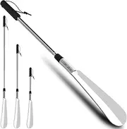 [Jollmono] Extendable Shoe Horn, Lifter 16" to 31", Shoe Helper, Travel Shoe Horn Long Handle for Seniors, Metal Shoe Horn for Men, Kids or Adults, Extends & Collapses Stainless Steel Telescopic Spring Shoehorn