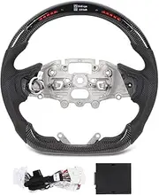 RASTKY LED Racing Steering Wheel, Dynamic RGB Shift Lights, Real-Time Driving Data Display, Carbon Fiber and Leather, Flat Bottom D Shape Wheel