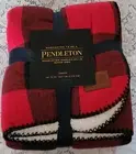 Pendleton Red Plaid Cotton Sherpa Throw Blanket 50" x 70" NWT