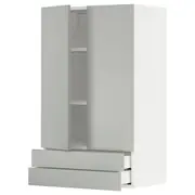 METOD / MAXIMERA wall cabinet w 2 doors/2 drawers, white/Havstorp light grey, 60x37x100 cm