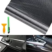 QIOON 6D Carbon Fiber Vinyl Wrap Roll, Black Super Glossy Car Wrap Film Featuring Bubble Free Air Release Technology, Car Moto DIY Interior Exterior (30CM x 300CM)