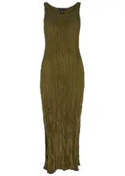 Eileen Fisher Crushed Plissé Midi Dress - Brown - XS (UK 6-8 / XS) XS (UK 6-8 / XS)