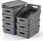 NETANY [ 8 Pack ] Plastic Storage Baskets with Lids, Small Pantry Organization,