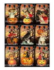 Halloween Vintage Spooky Kids~(9) Glossy Label Stickers~Junk Journals~Crafts~32S