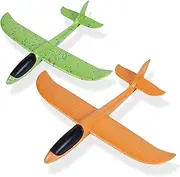 2 Foam Throwing Airplane Toys, 18.9" Large Foam Throwing Airplane, Durable Anti-Collision Flight Mode Glider, Outdoor Garden Sports Family Game Flying Toy Children's Gift (Orange and Green)